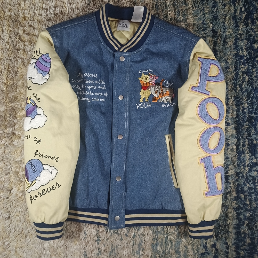 Disney Winnie the Pooh Denim Bomber Jacket 100 Acre Hunny Club Embroider
